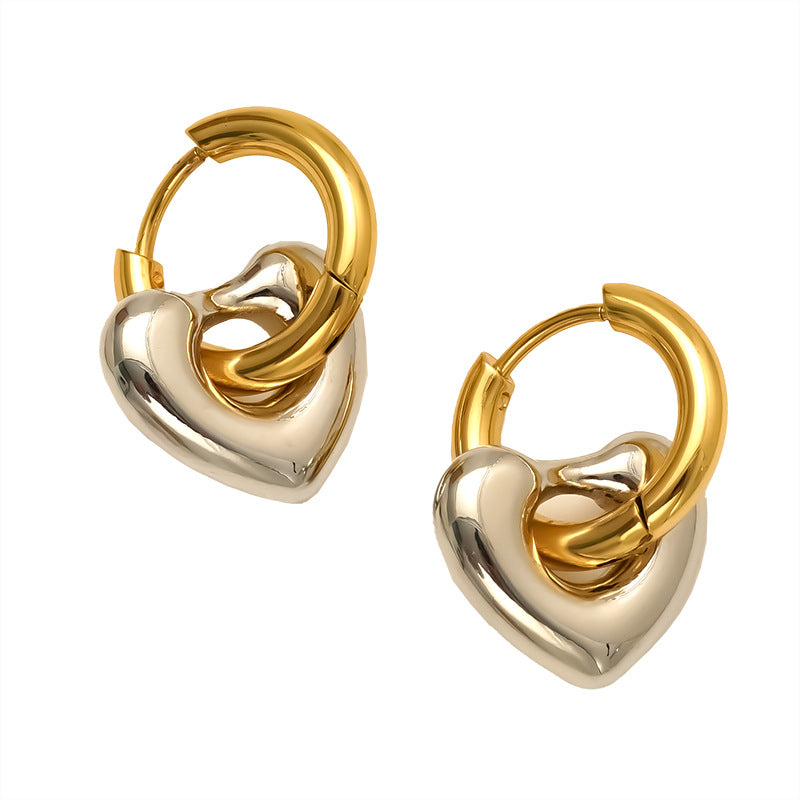 Wholesale Detachable Color-Blocked Peach Heart Threaded Oval Stainless Steel Earrings