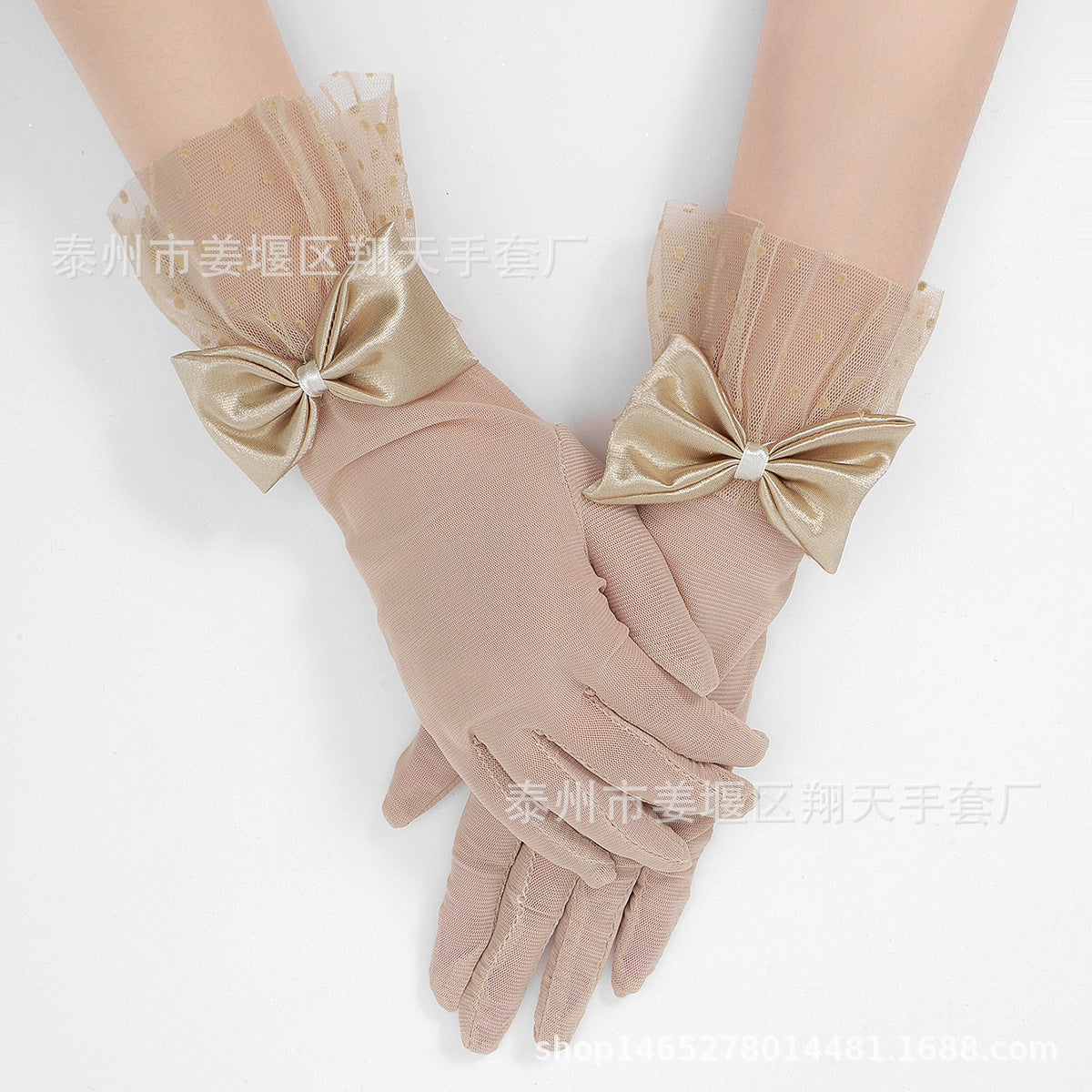 Wholesale Polka dot mesh black lace bow gloves