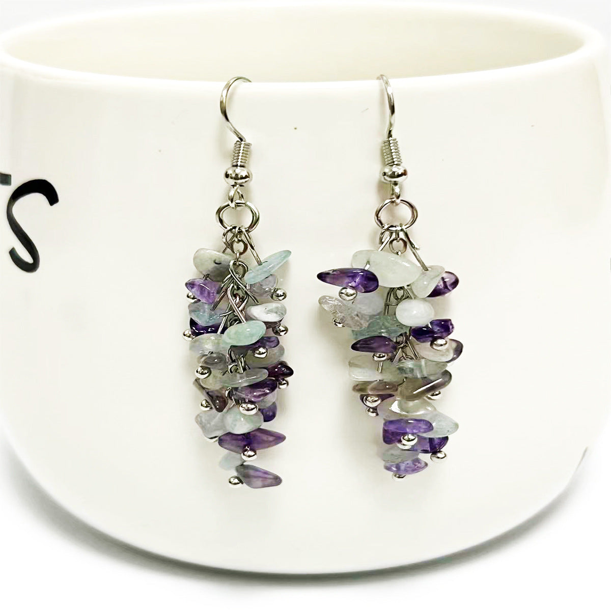 Wholesale Crystal Colorful Sweet Natural Crushed Stone Tassel Earrings