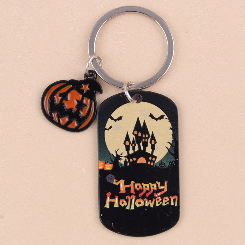 Wholesale Halloween Pumpkin Bat Stainless Steel Keychain
