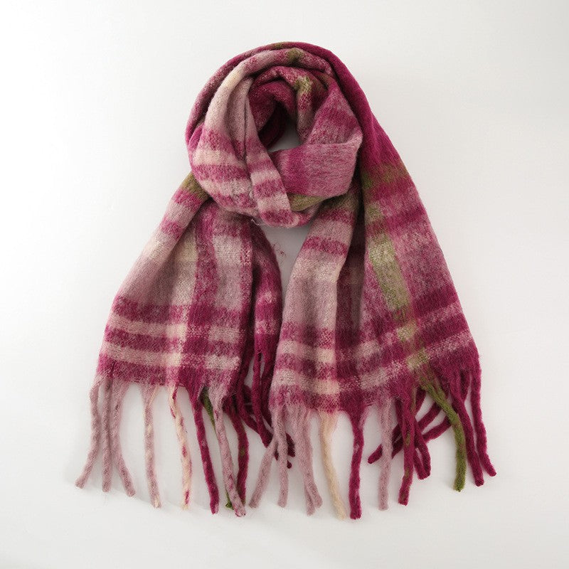 Wholesale Autumn and Winter Thickened Warm and Soft Multi-color Plaid Splicing Tassel Scarf