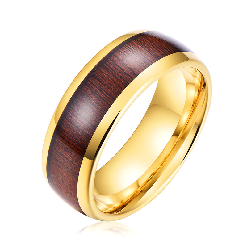 Wholesale Tungsten Steel Golden Wood Grain Black Gold Ring