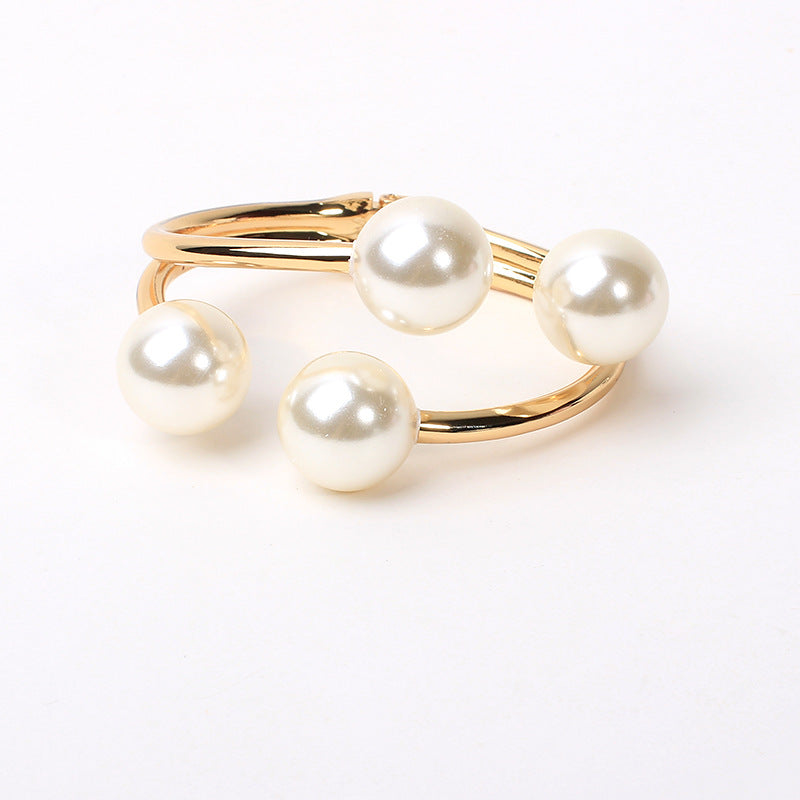 Wholesale Pearl double-layer semi open Layered Bracelet Set