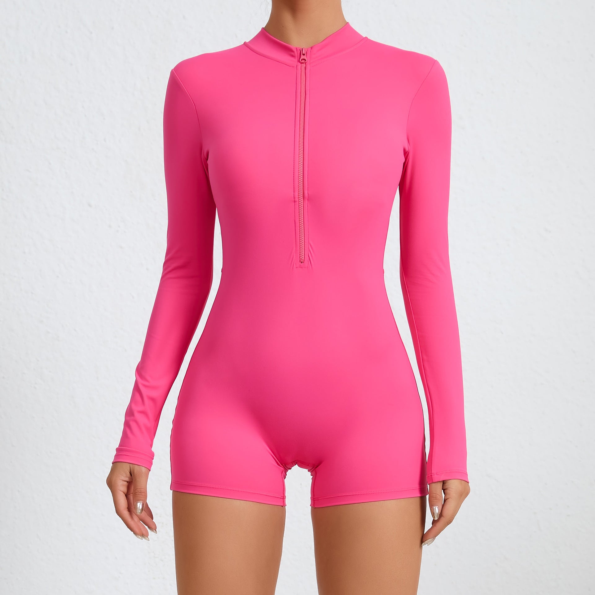 Wholesale Nylon Semi Open Zipper Long Sleeved Tight Fitting Sports Jumpsuit Yoga Clothes