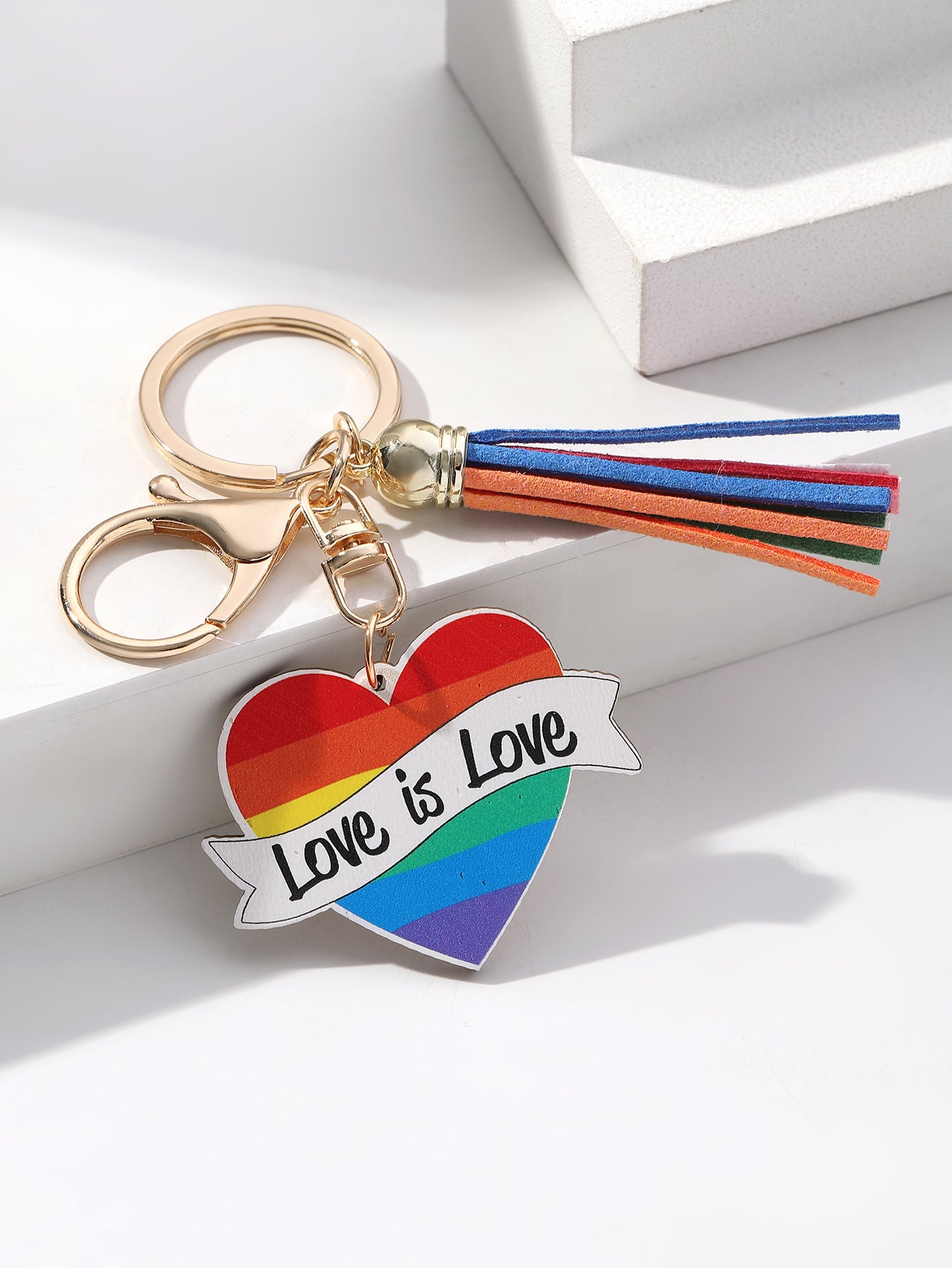 Wholesale LGBT Pride Month Rainbow Tassel Wooden Keychain