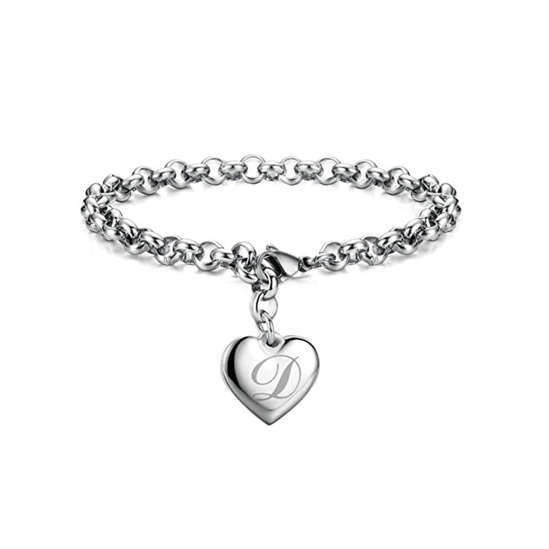 Wholesale Alphabet Pendant Stainless Steel Heart Bracelet