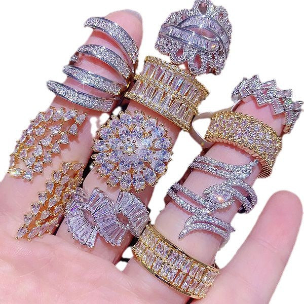 Wholesale 10pcs Burst Luxury Heavy Industries Full Diamond Zircon Ring