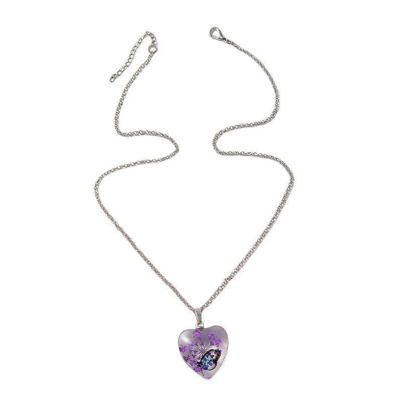 Wholesale Colorful Eternal Flower Butterfly heart necklace