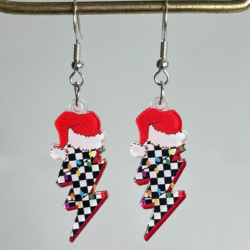 Wholesale 2pairs/pack Christmas Acrylic Red Wine Beer Party Santa Hat Lightning Boots Earrings