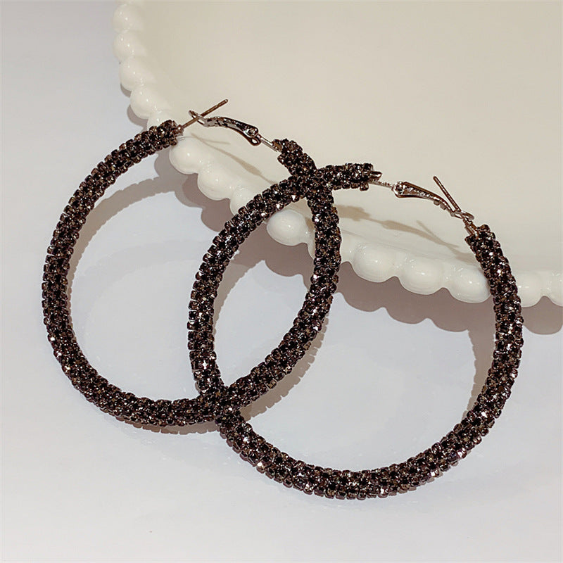 Wholesale Fashion Light Luxury Diamond Large Women's Round Simple Elegant Earrings