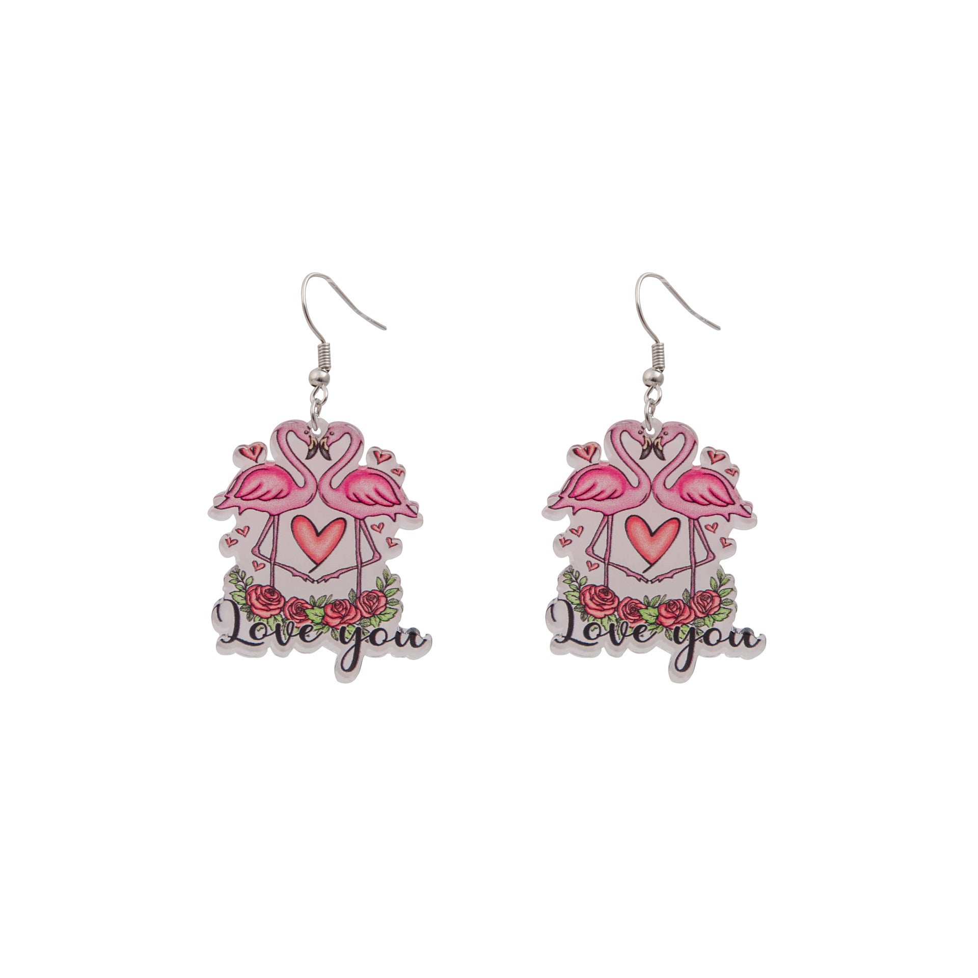 Wholesale  Valentine' s Day Pink Dwarf Flamingo Letter Earrings