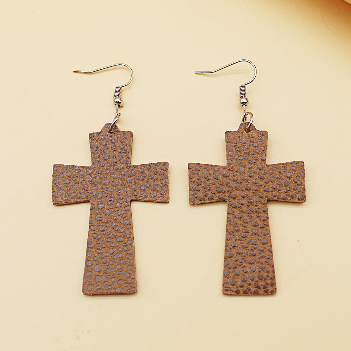 Wholesale Cross Retro Polo Dot Leather Cross Earrings