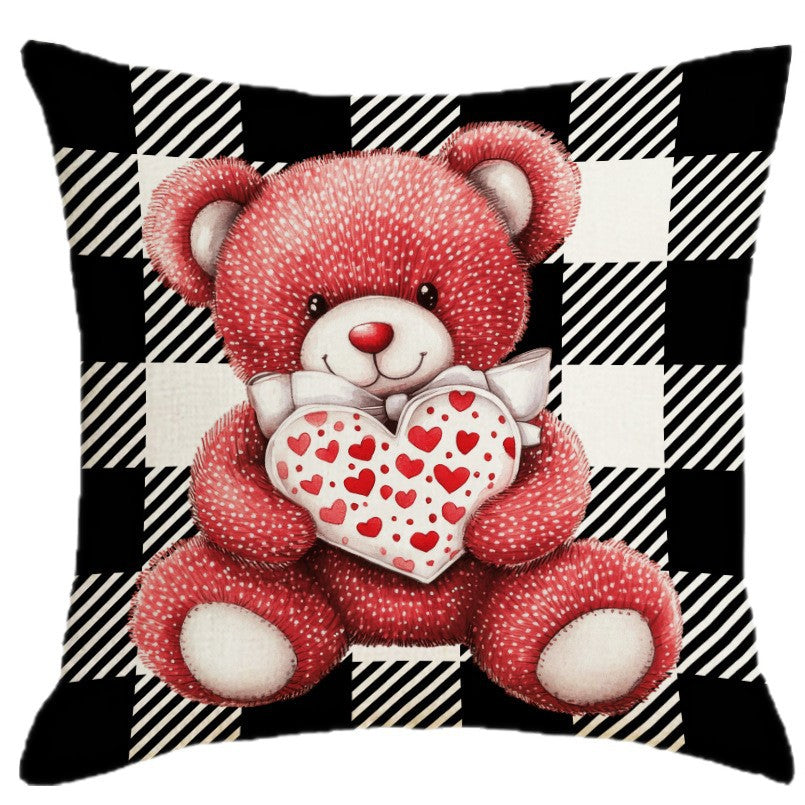 Wholesale  Plaid Printed Love Pillow Valentine' s Day   Bedside Cushion Linen