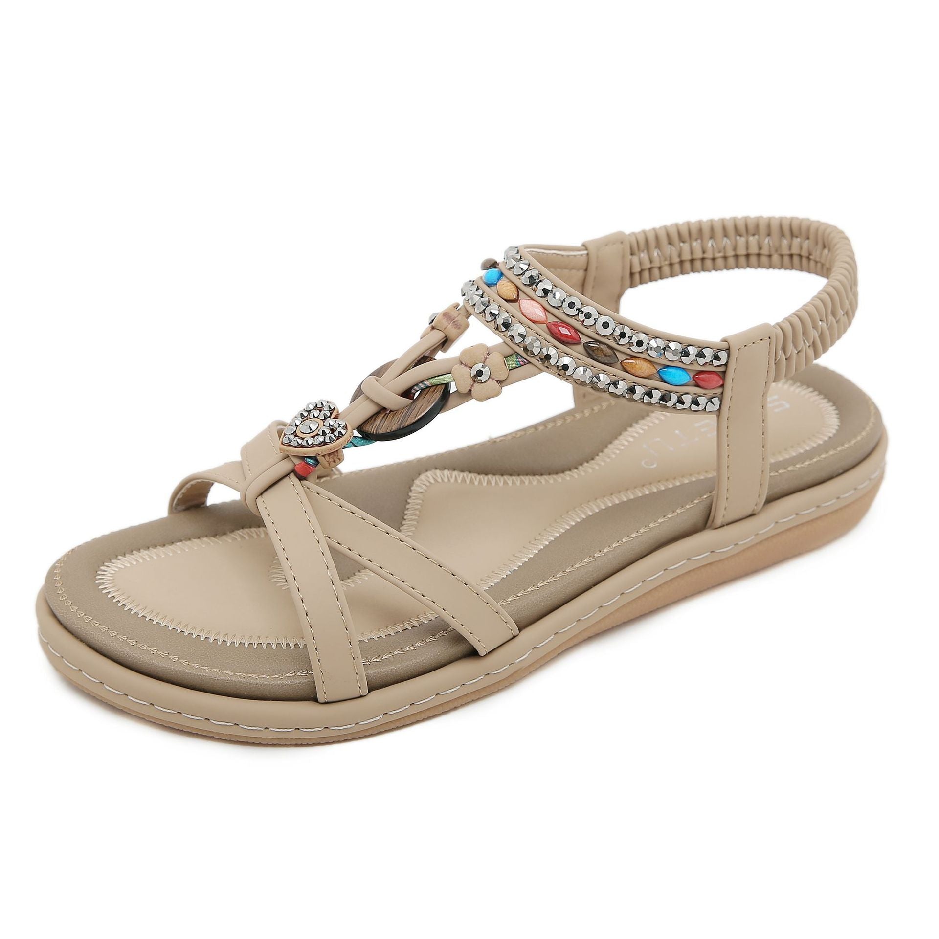 Wholesale of Women's Rhinestone Beach Flat Bottomed Rubber Sandals