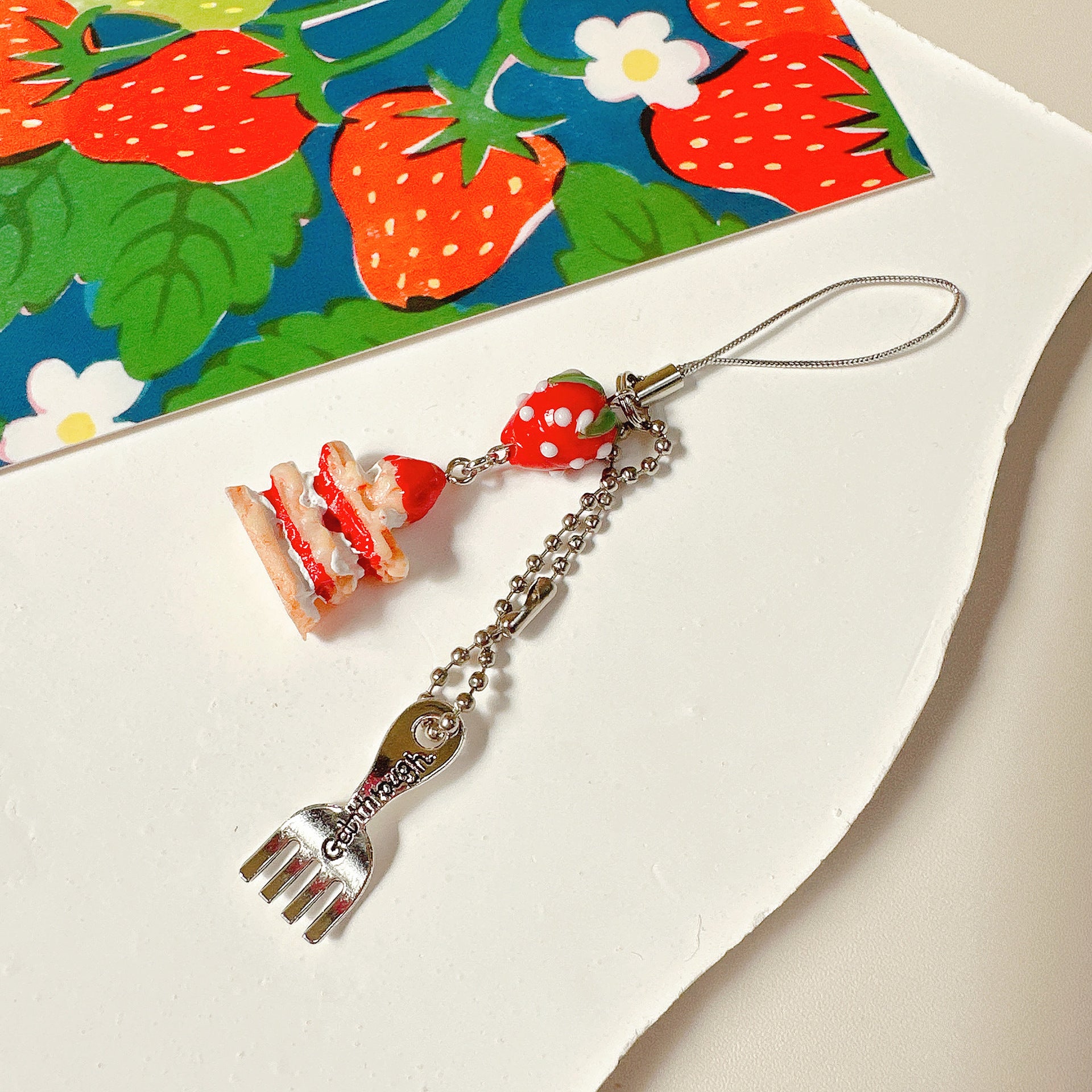 Wholesale Strawberry cake bead cute keychain