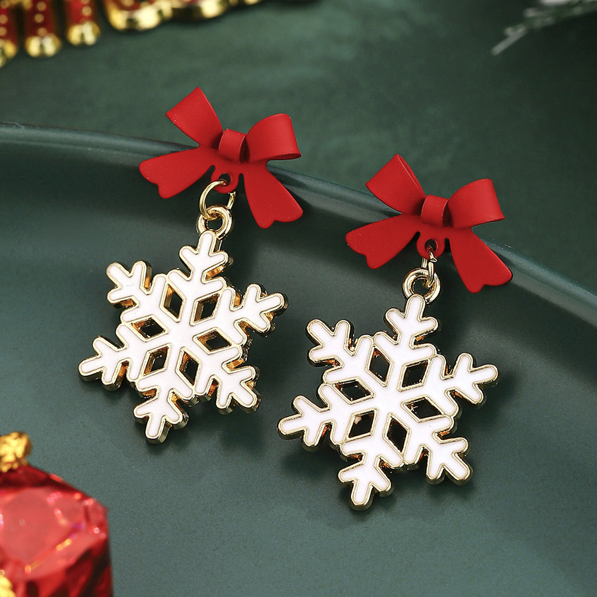 Wholesale Christmas Hollow Snowflake Bow Earrings