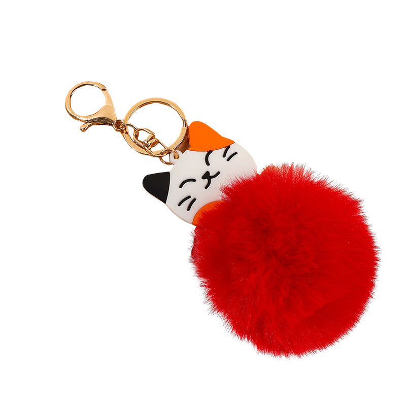 Wholesale Cartoon Three Flower Cat Pom Pom Keychain