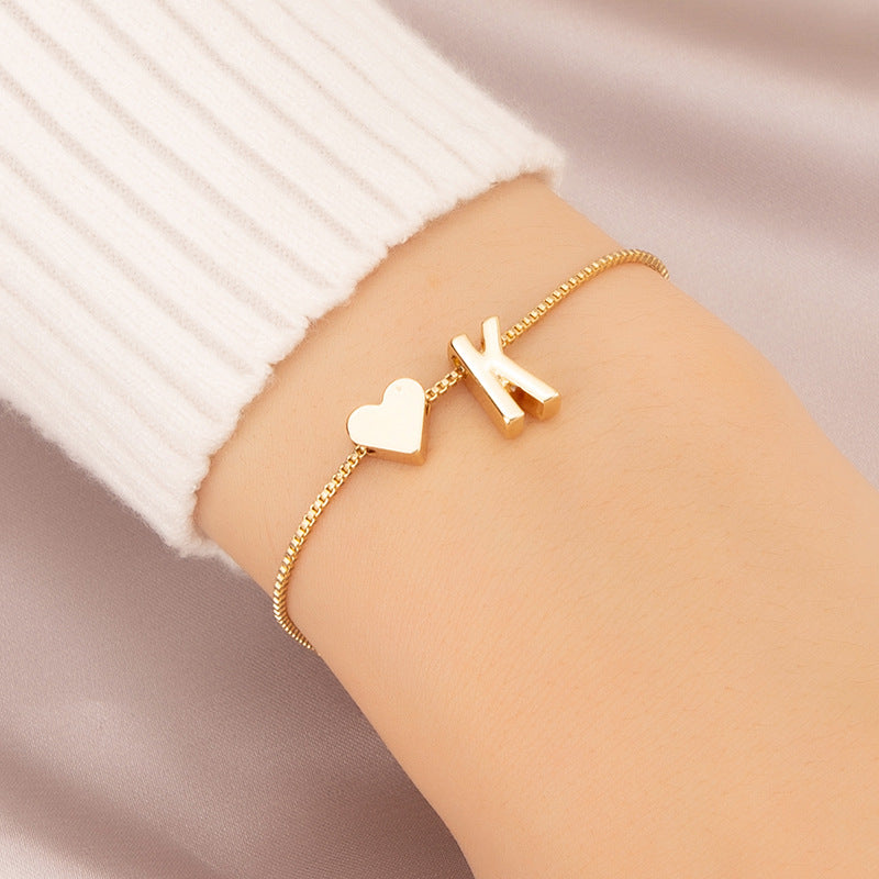 Wholesale Heart 26 Alphabet Alloy Bracelet
