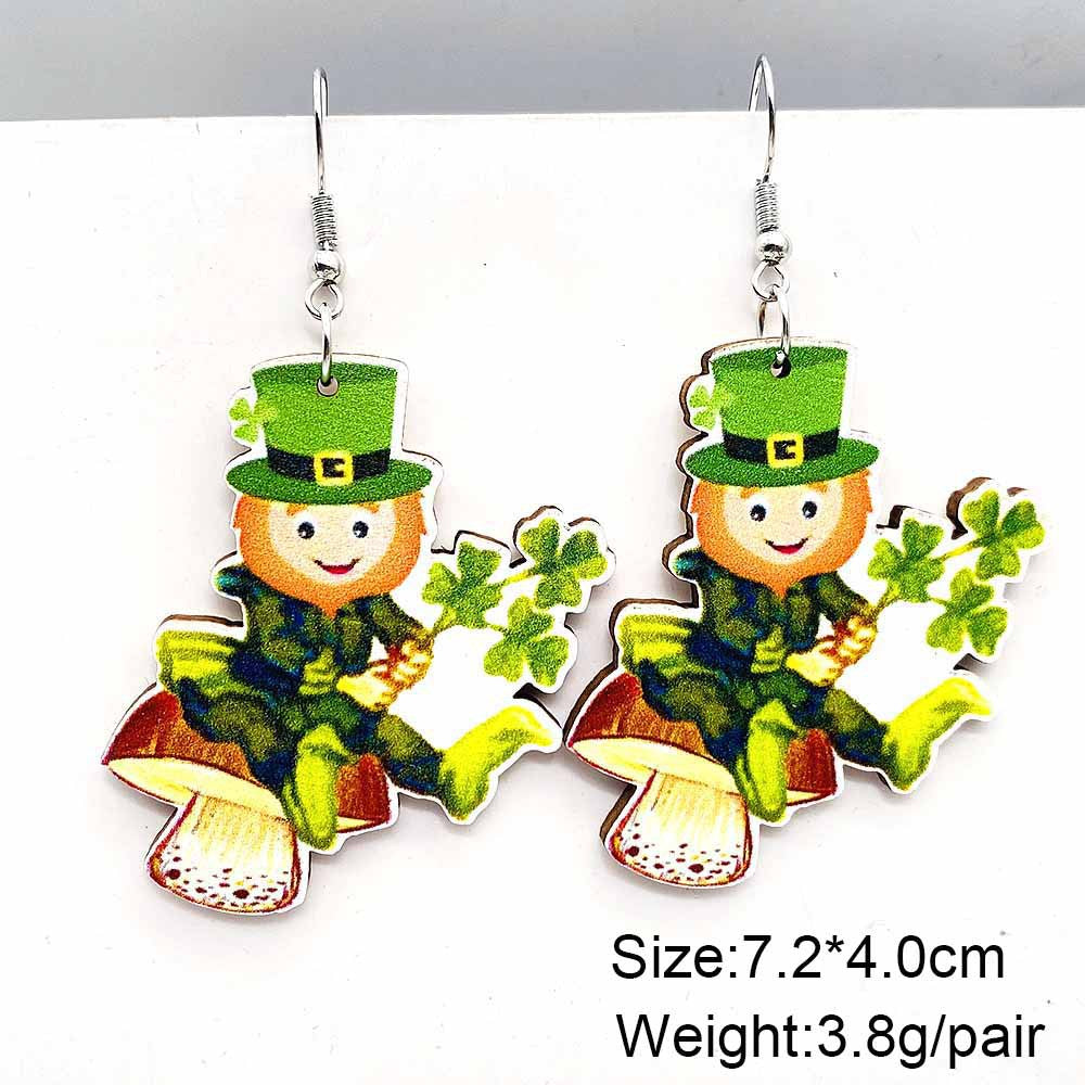Wholesale St. Patrick's Day Irish Clover Penguin Owl Wooden Earrings