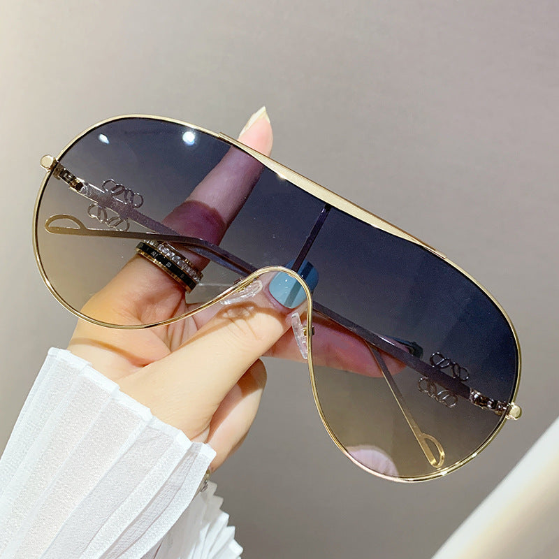 Wholesale One-piece large frame sunglasses metal retro glasses