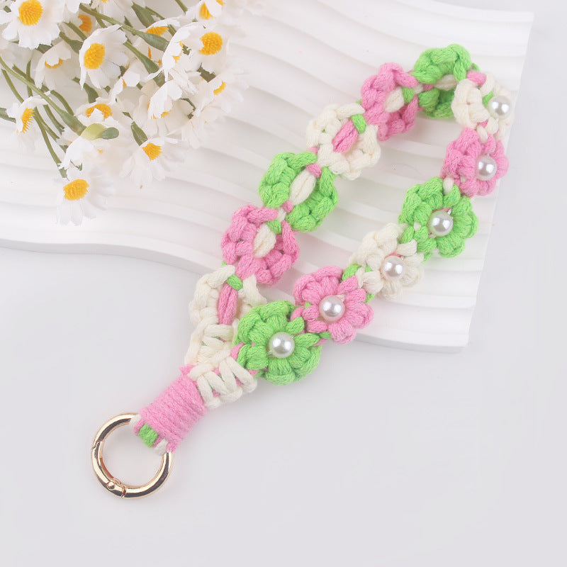 Wholesale pure hand-woven daisy pearl keychain