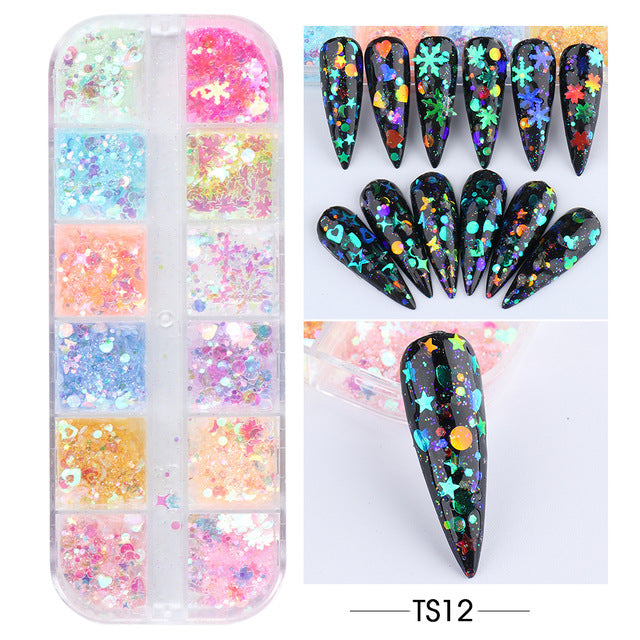 Wholesale 3pcs Butterfly Mica Platinum Fragment Hexagonal Nail Jewelry Patch