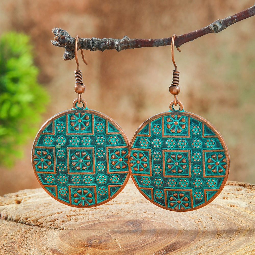 Wholesale Stylish Bohemian Hollow Out Alloy Earrings Retro Geometric Leaves Design Drop Earrings For Women Trendy Fashion Jewelry Accessory