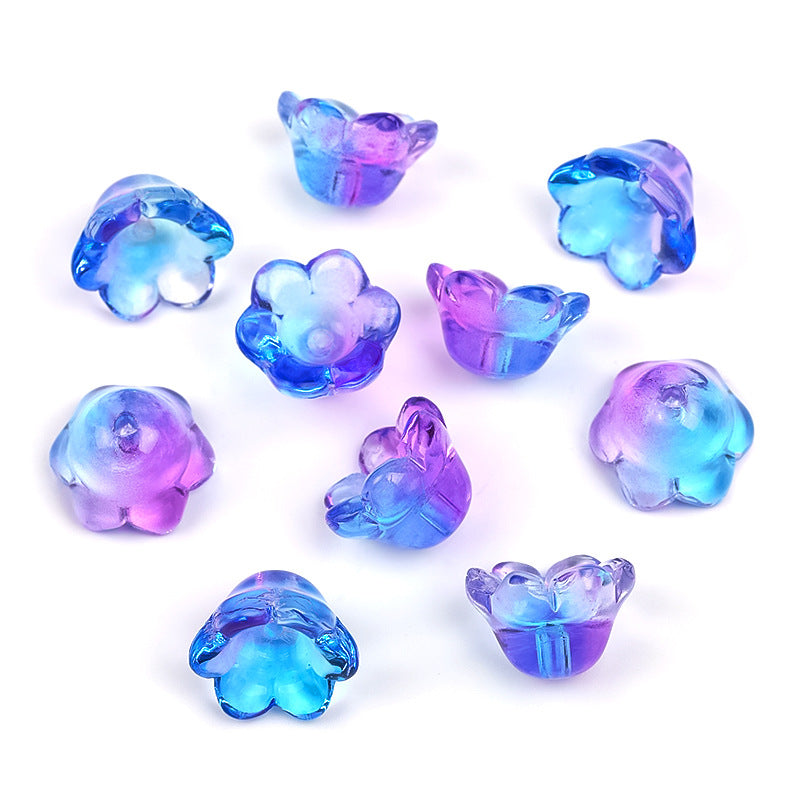 Wholesale 100pcs Crystal Two tone Wind Chime Flower Gradient Glass with Holes DIY Handmade Flower Tray Beads