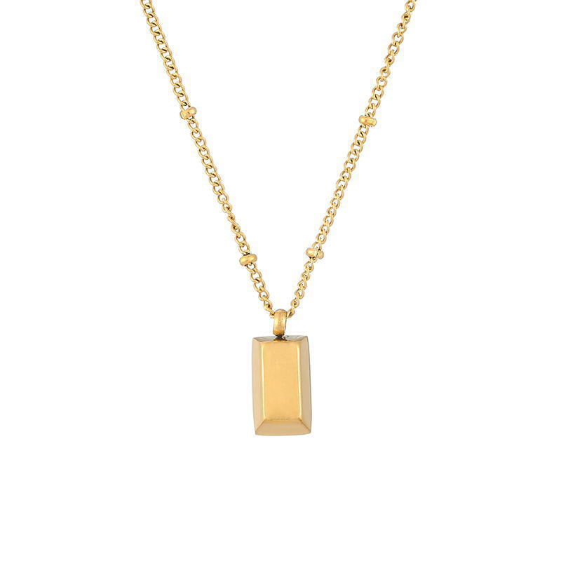 Wholesale Titanium Steel Gold Brick Ball Chain Necklace Women Fashion Collarbone Pendant Jewelry Gift