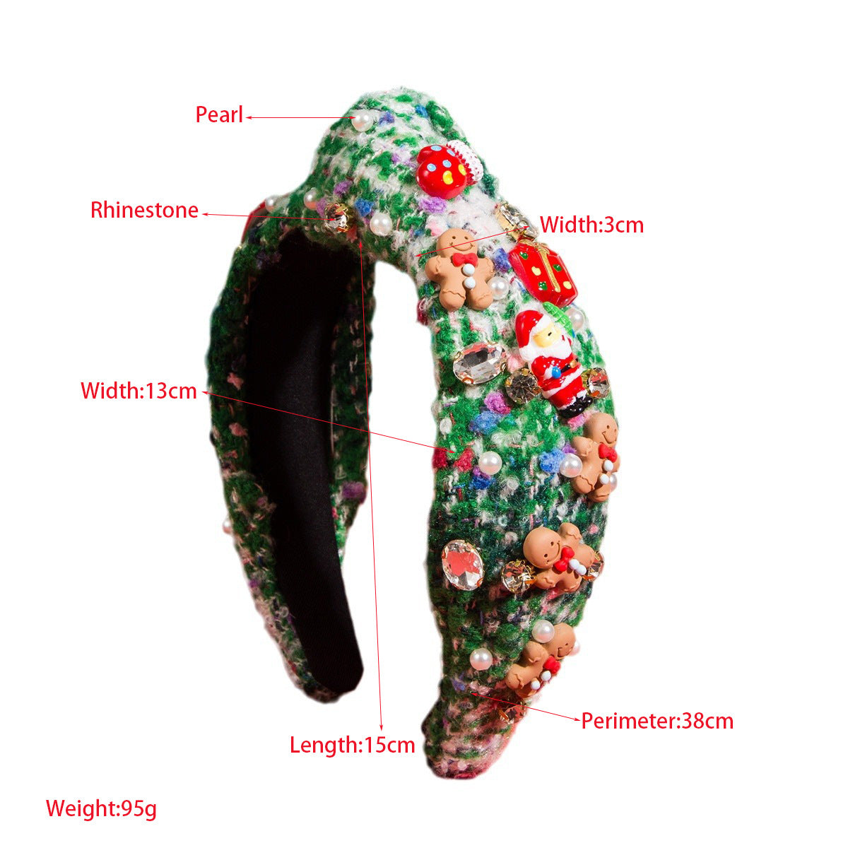 Wholesale Christmas Gingerbread Man Diamond and Pearl High Skull Headband