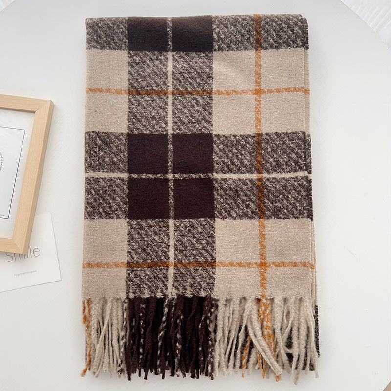 Wholesale Korean Version  Imitation Cashmere Retro Grid Japanese Tassel Shawl Winter Warm Scarf