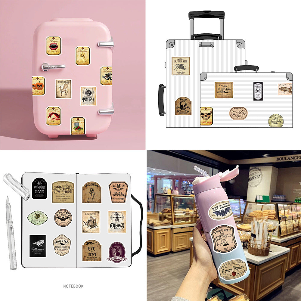 Wholesale PVC Waterproof Self-adhesive Ancient Halloween Bottle Stickers