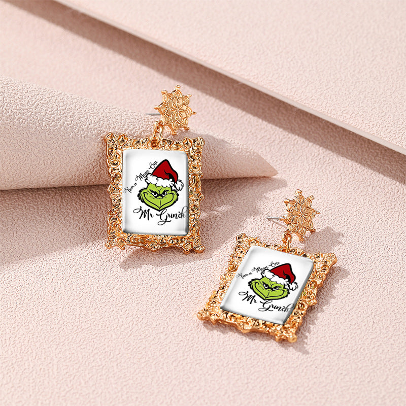 Wholesale Christmas Vintage Gold Geometric Square Frame Earrings