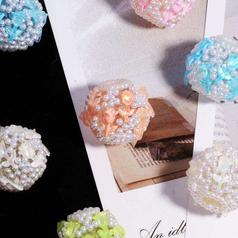 Wholesale 6pcs Rose Bouquet Polymer Clay Straight Hole Loose Beads DIY Accessories