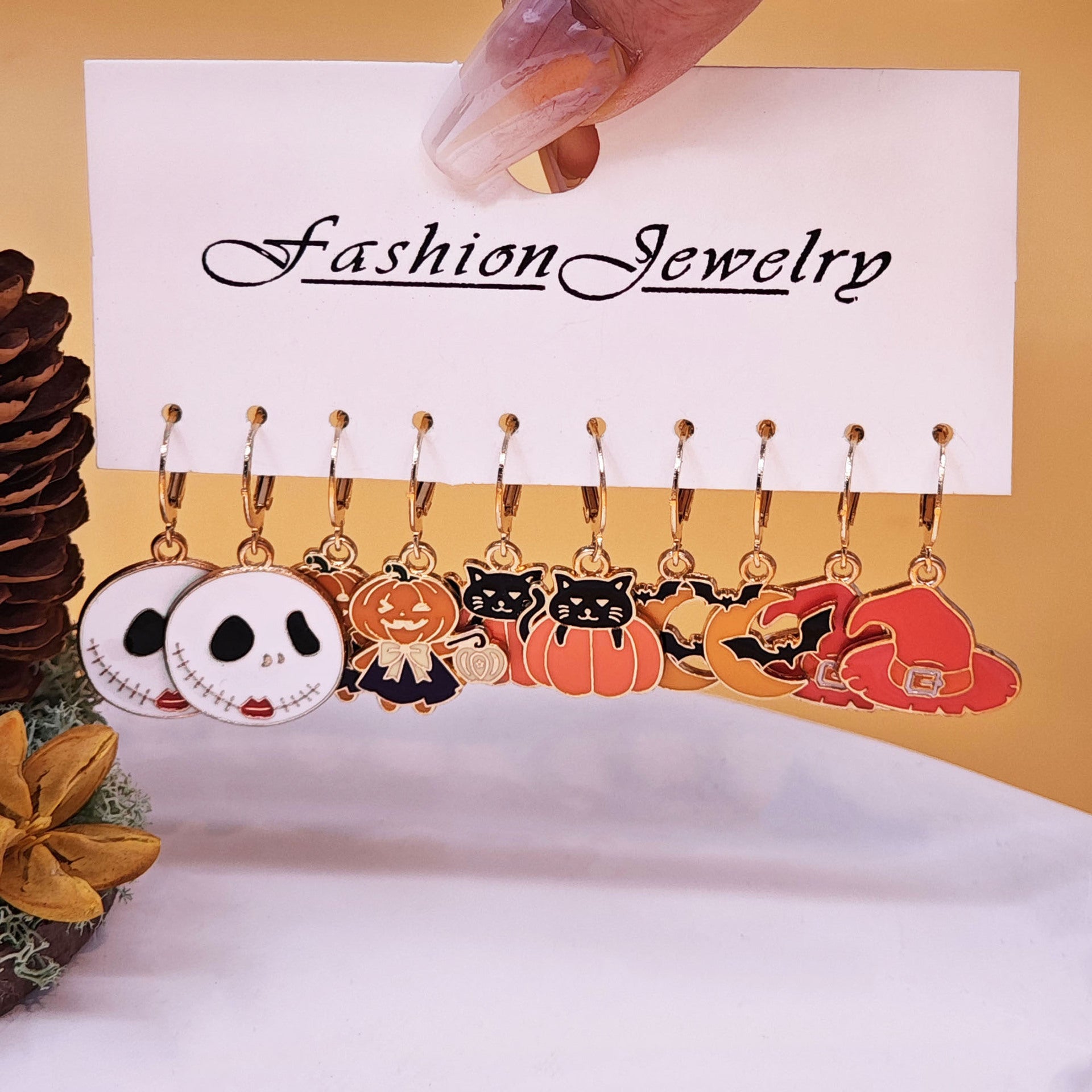 Wholesale Fashion Halloween Pumpkin Black Cat Pendant Earrings Set