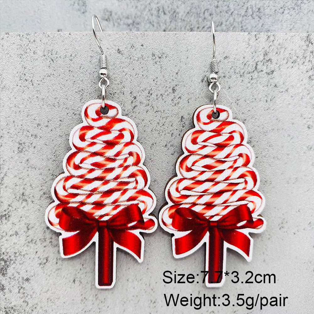 Wholesale Christmas Halloween Earrings Candy Cane Lollipop Wooden Earrings
