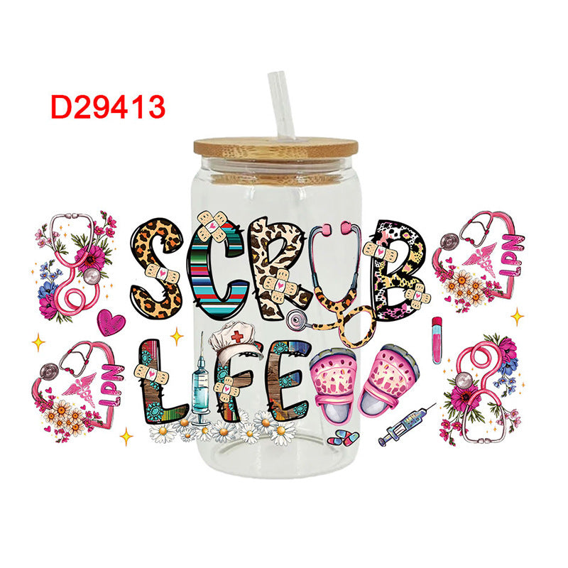 Wholesale Colorful bow tie ECG medical series 16oz Cup UV DTF Wraps