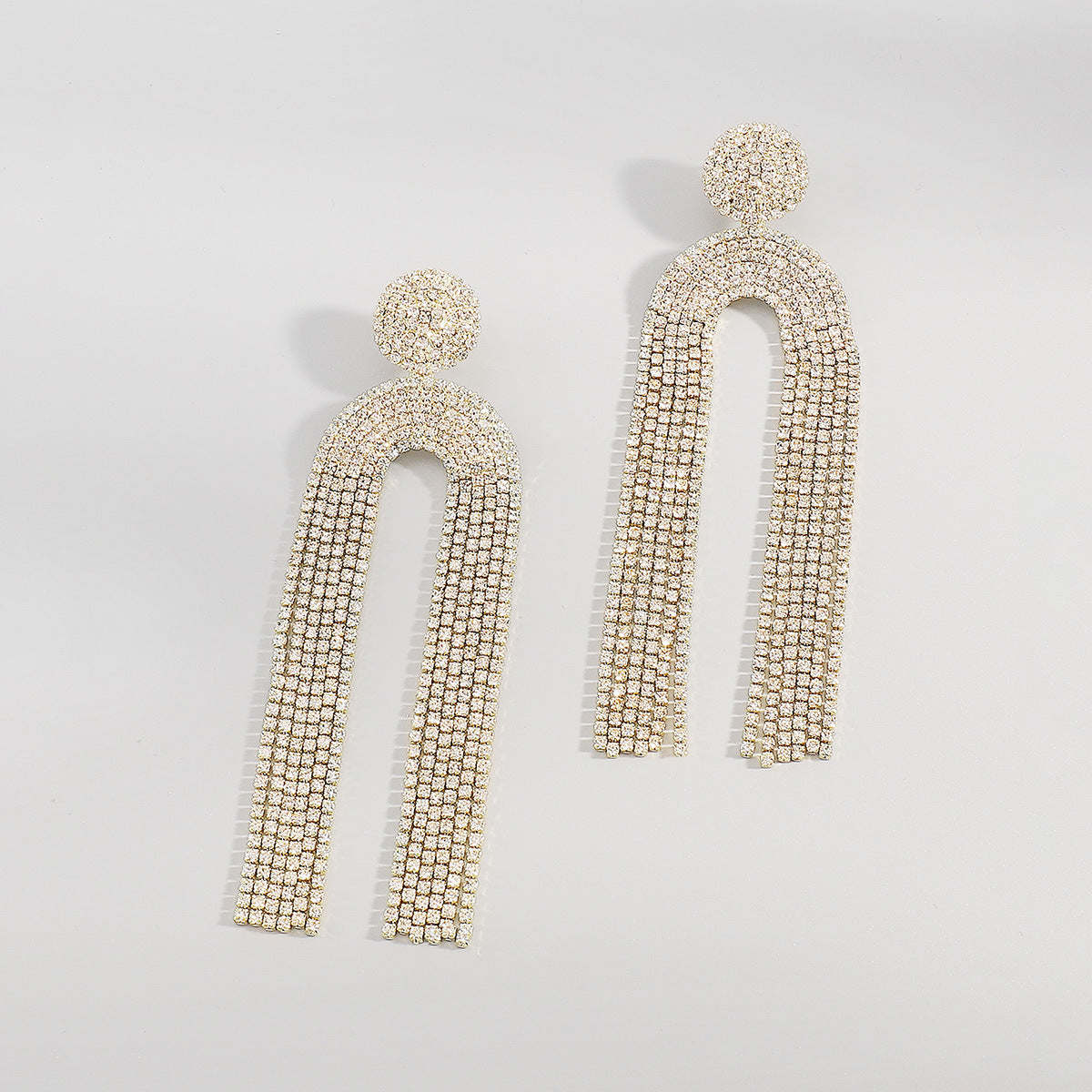 Wholesale U-shaped Full Diamond Tassel Earrings