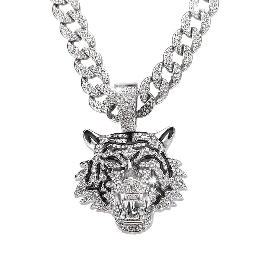 Wholesale 3D Diamond Tiger Pendant Hip-hop Men's Cuban Necklace