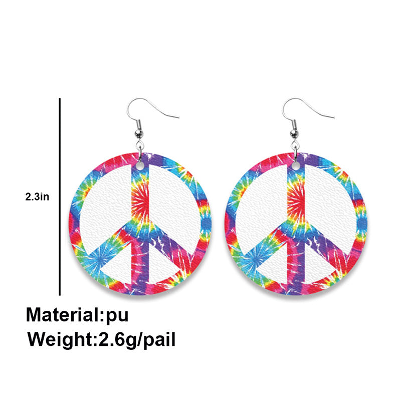 Wholesale 3 Pairs/pack Round Tie Dye American Flag and Flat Leather PU Earrings