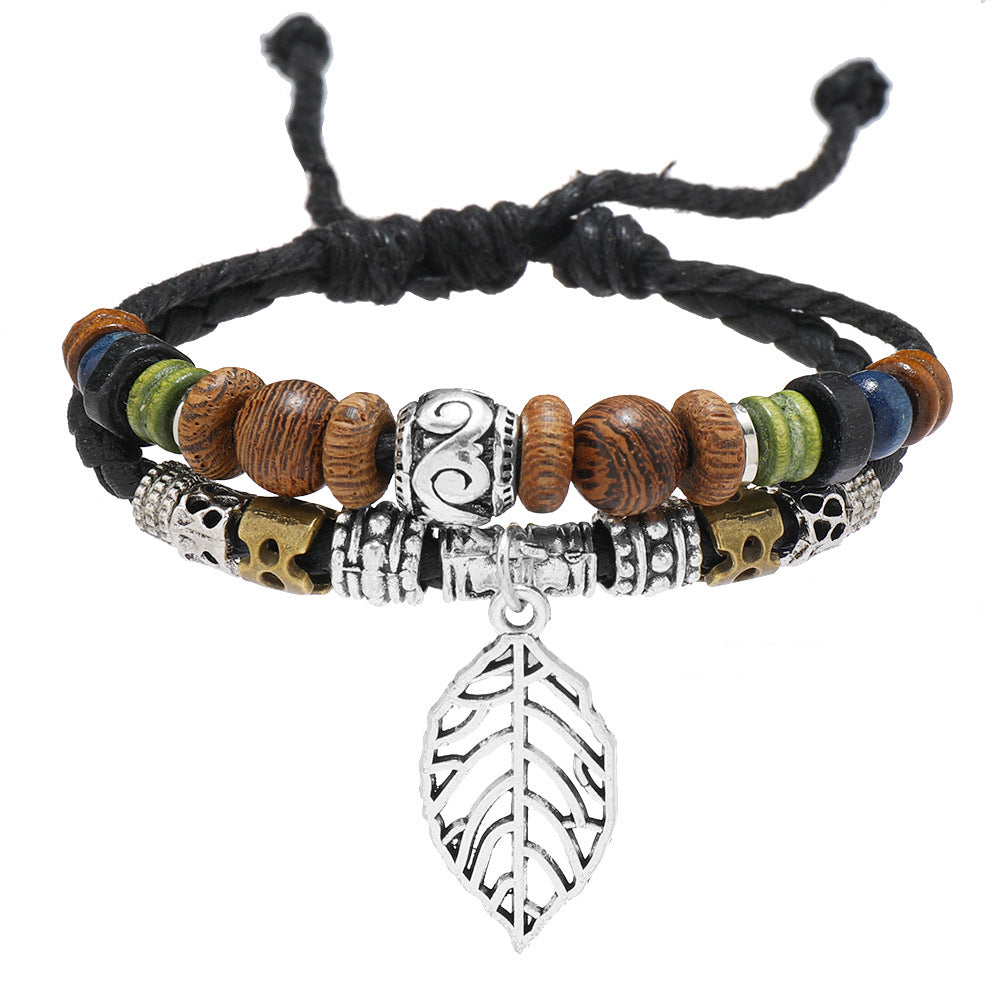 Wholesale Vintage leaf pendant multi-layer pull-out handmade necklace