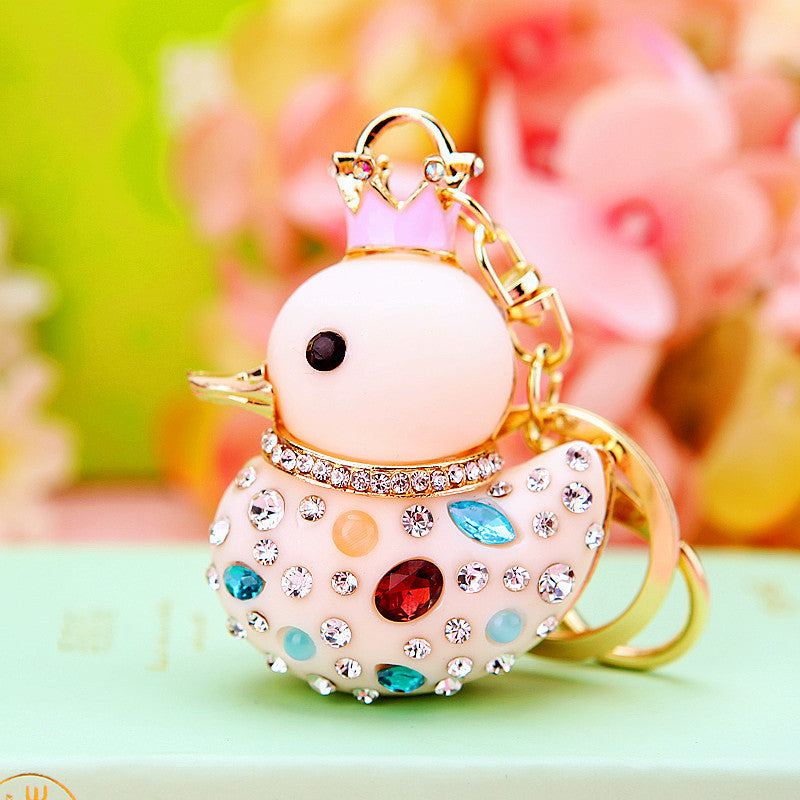 Wholesale Cute Crystal Studded Little Yellow Duck Car Keychain Bag Charm For Women Boutique Resale Decorative Accessory