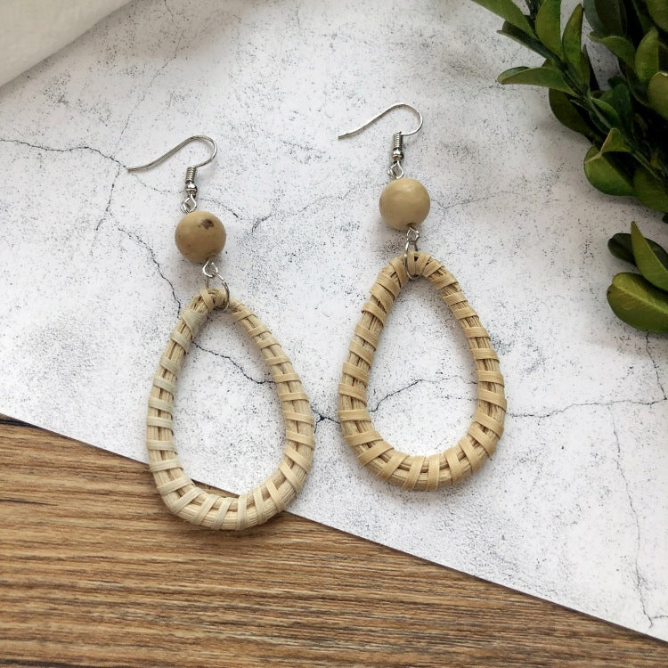 Wholesale Vintage Rattan Weaving Handmade Bohemian Earrings