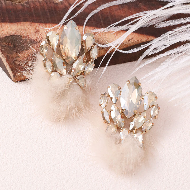 Wholesale Plush Ball Colorful Rhinestone Earrings