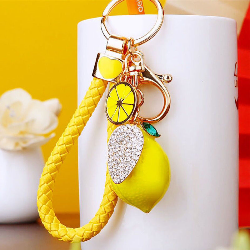 Wholesale Rhinestone Lemon Design Car Keychain Bag Charm Trendy Gift Accessory