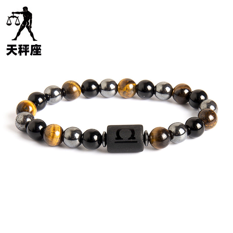 Wholesale Twelve Constellation Natural Tiger Eye Stone Handmade Bead Bracelet