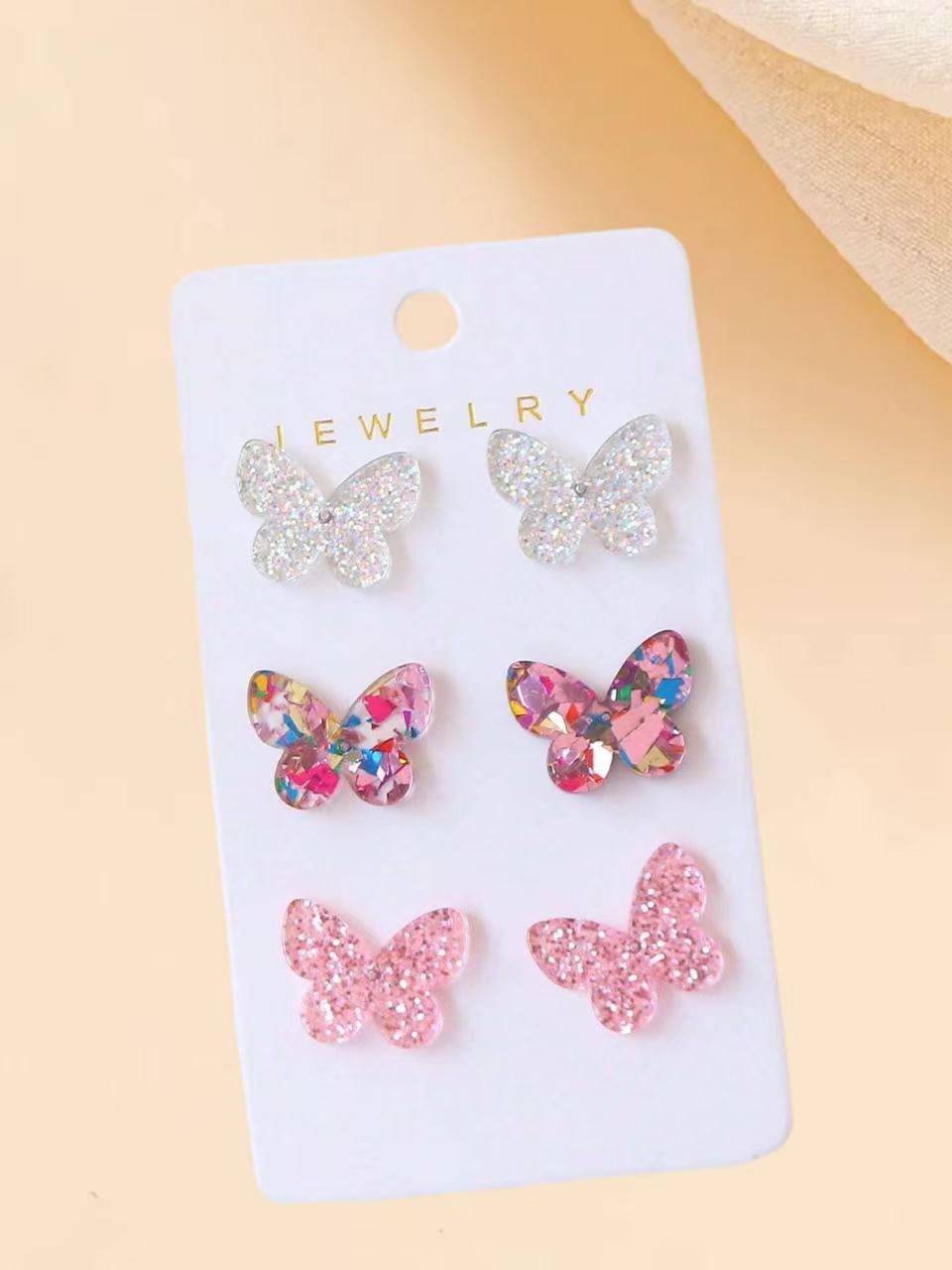 Wholesale Pink Sweet Shining Bow Acrylic Earring Set