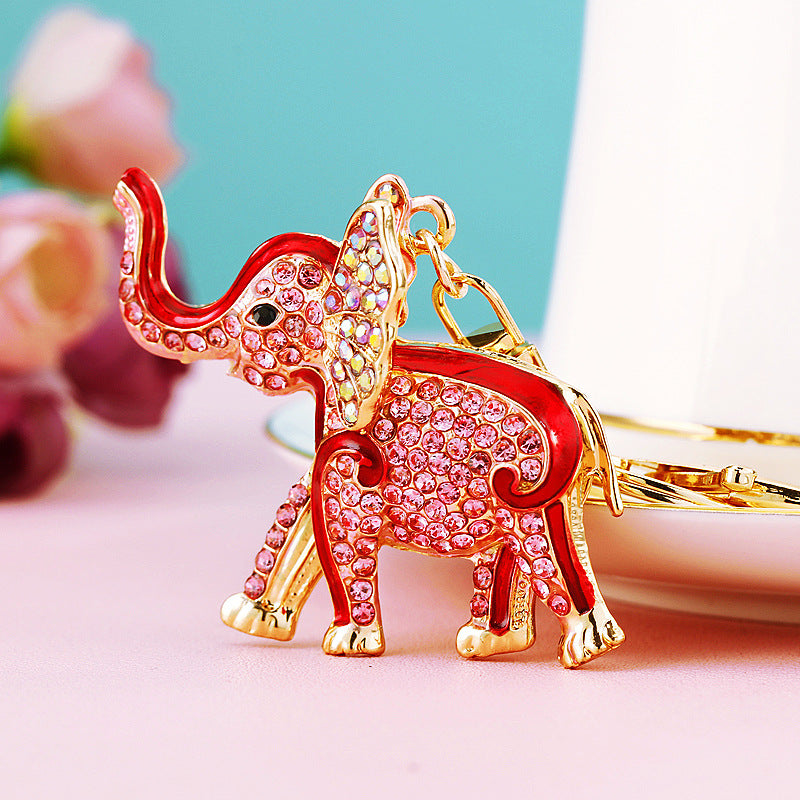 Wholesale Crystal studded diamond elephant cute metal keychain