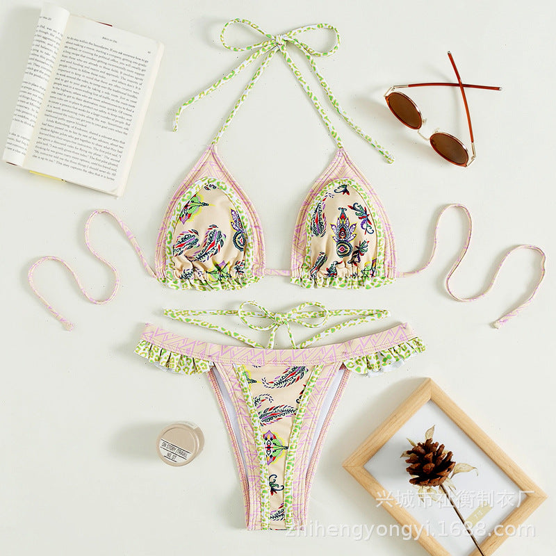 Wholesale Yellow lace-up bikini bikini