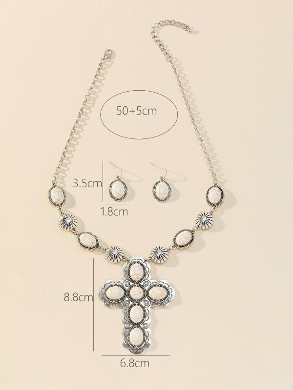 Wholesale Vintage cross necklace turquoise earrings Bohemian original design